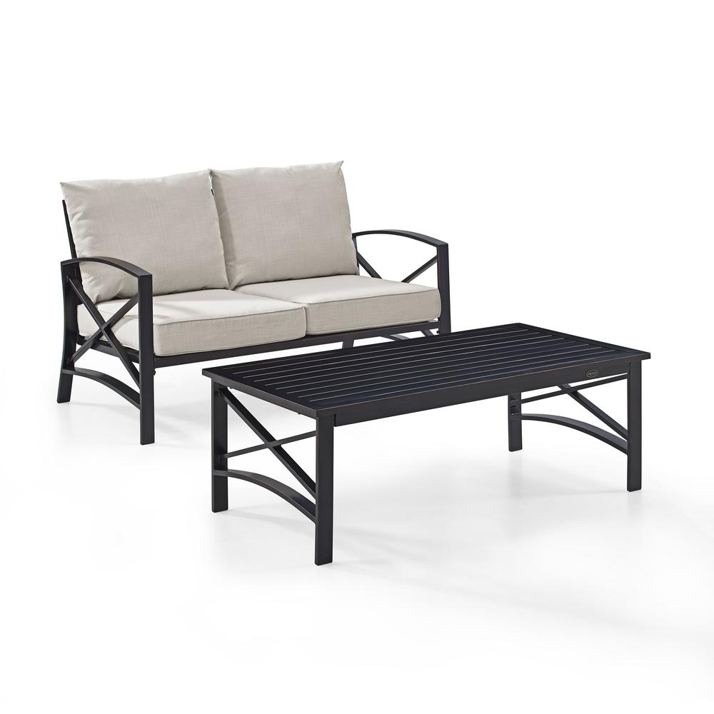 Kaplan 2Pc Outdoor Metal Conversation Set Oatmeal/Oil Rubbed Bronze - Loveseat & Coffee Table. Picture 1