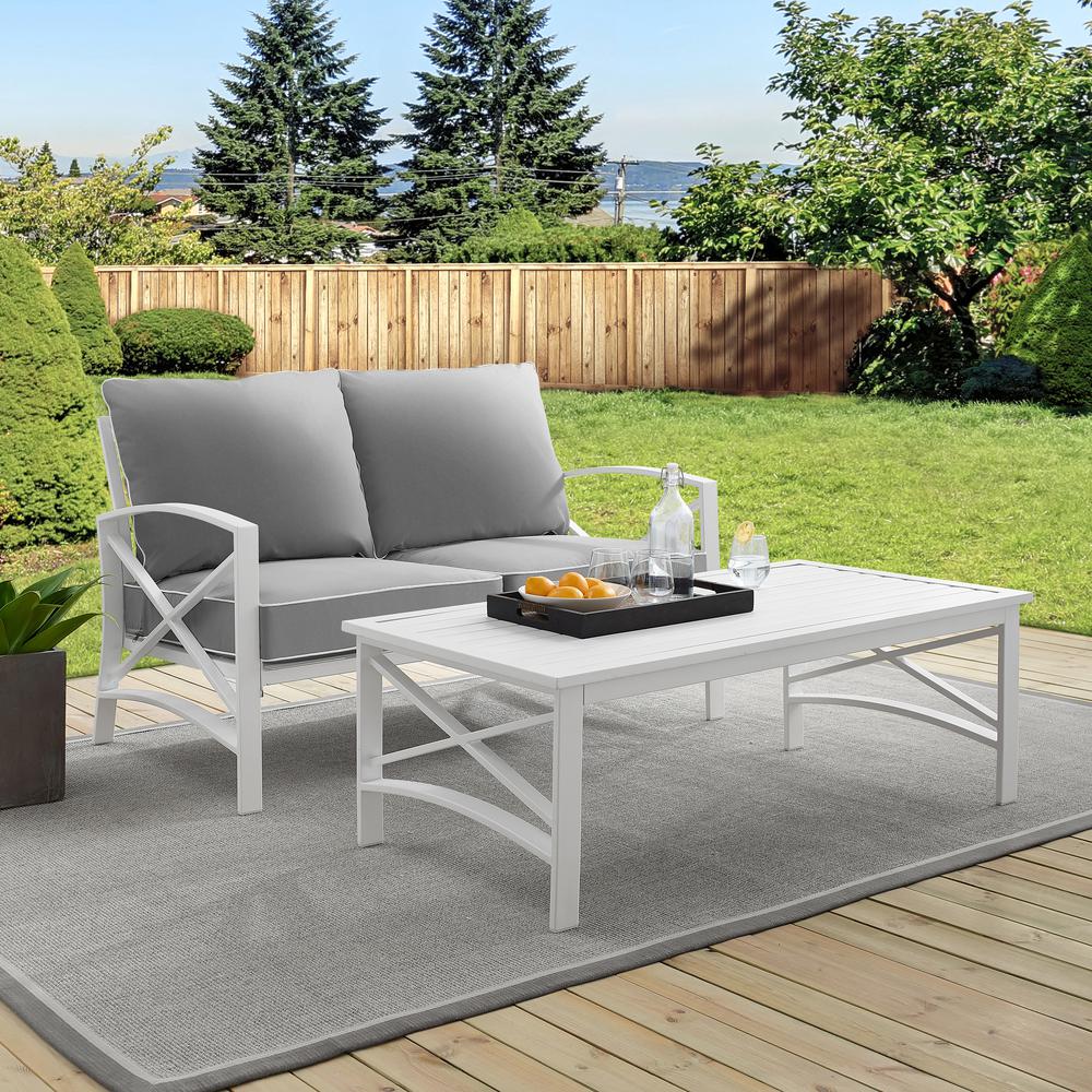 Kaplan 2Pc Outdoor Metal Conversation Set Gray/White - Loveseat & Coffee Table. Picture 2