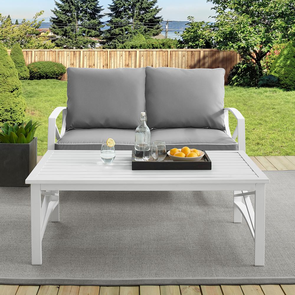 Kaplan 2Pc Outdoor Metal Conversation Set Gray/White - Loveseat & Coffee Table. Picture 3