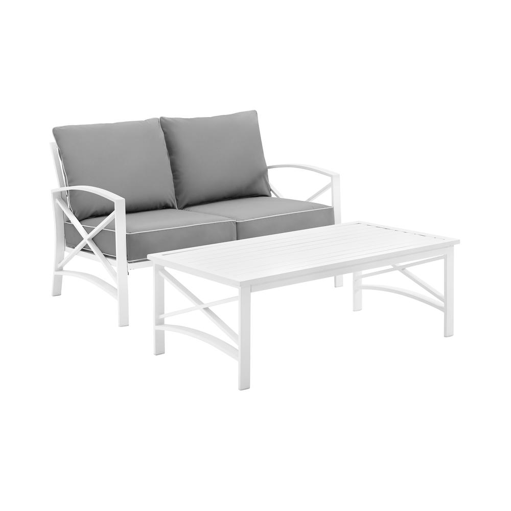 Kaplan 2Pc Outdoor Metal Conversation Set Gray/White - Loveseat & Coffee Table. Picture 4