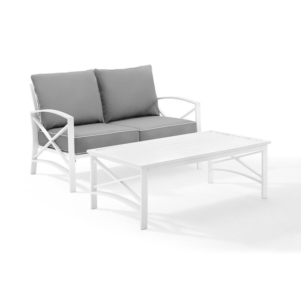 Kaplan 2Pc Outdoor Metal Conversation Set Gray/White - Loveseat & Coffee Table. Picture 6