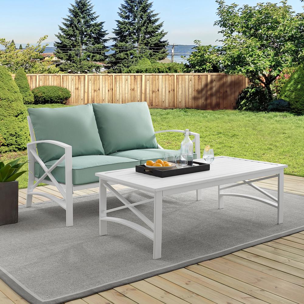 Kaplan 2Pc Outdoor Metal Conversation Set Mist/White - Loveseat & Coffee Table. Picture 2