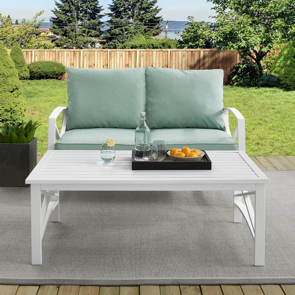 Kaplan 2Pc Outdoor Metal Conversation Set Mist/White - Loveseat & Coffee Table. Picture 3