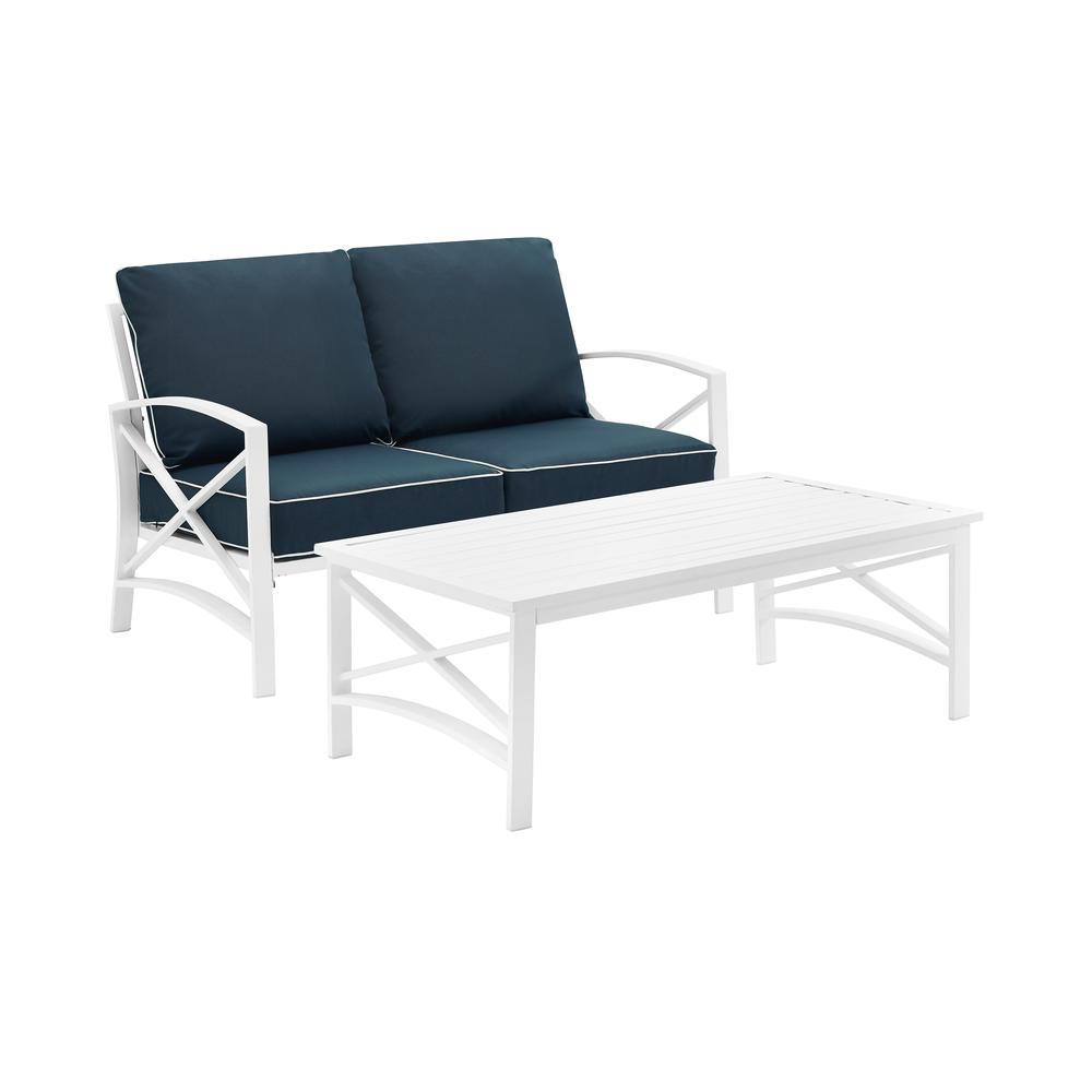 Kaplan 2Pc Outdoor Chat Set Navy/White - Loveseat, Coffee Table. Picture 4