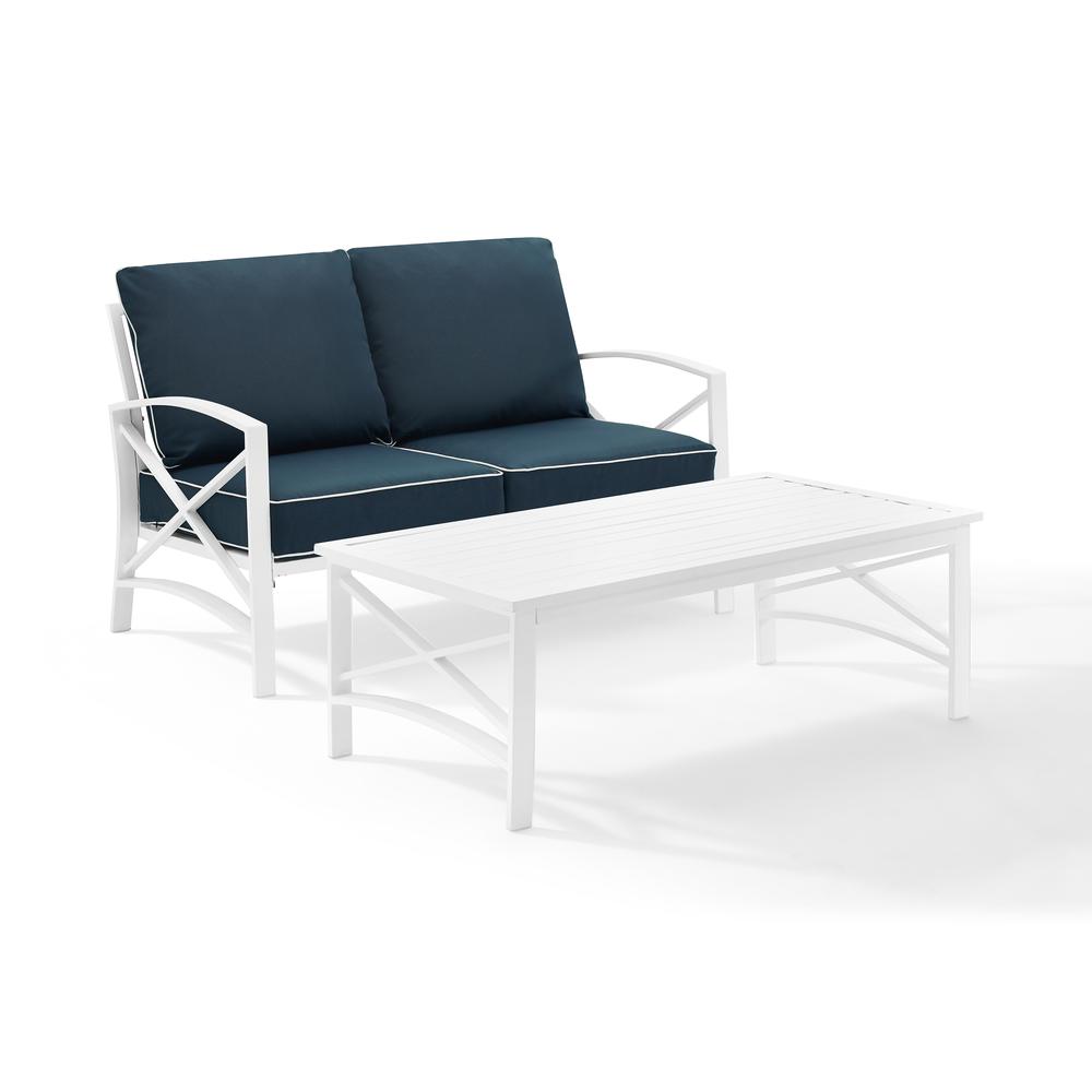 Kaplan 2Pc Outdoor Chat Set Navy/White - Loveseat, Coffee Table. Picture 6