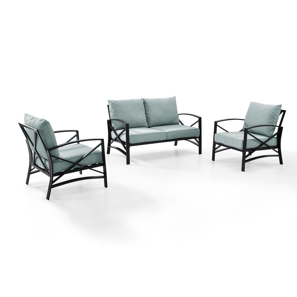 Kaplan 3Pc Outdoor Metal Conversation Set Mist/Oil Rubbed Bronze - Loveseat & 2 Chairs. Picture 1