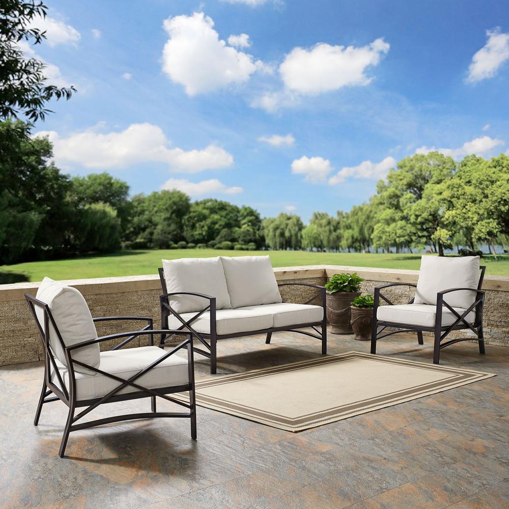 Kaplan 3Pc Outdoor Conversation Set Oatmeal/Oil Rubbed Bronze - Loveseat, 2 Chairs. Picture 2