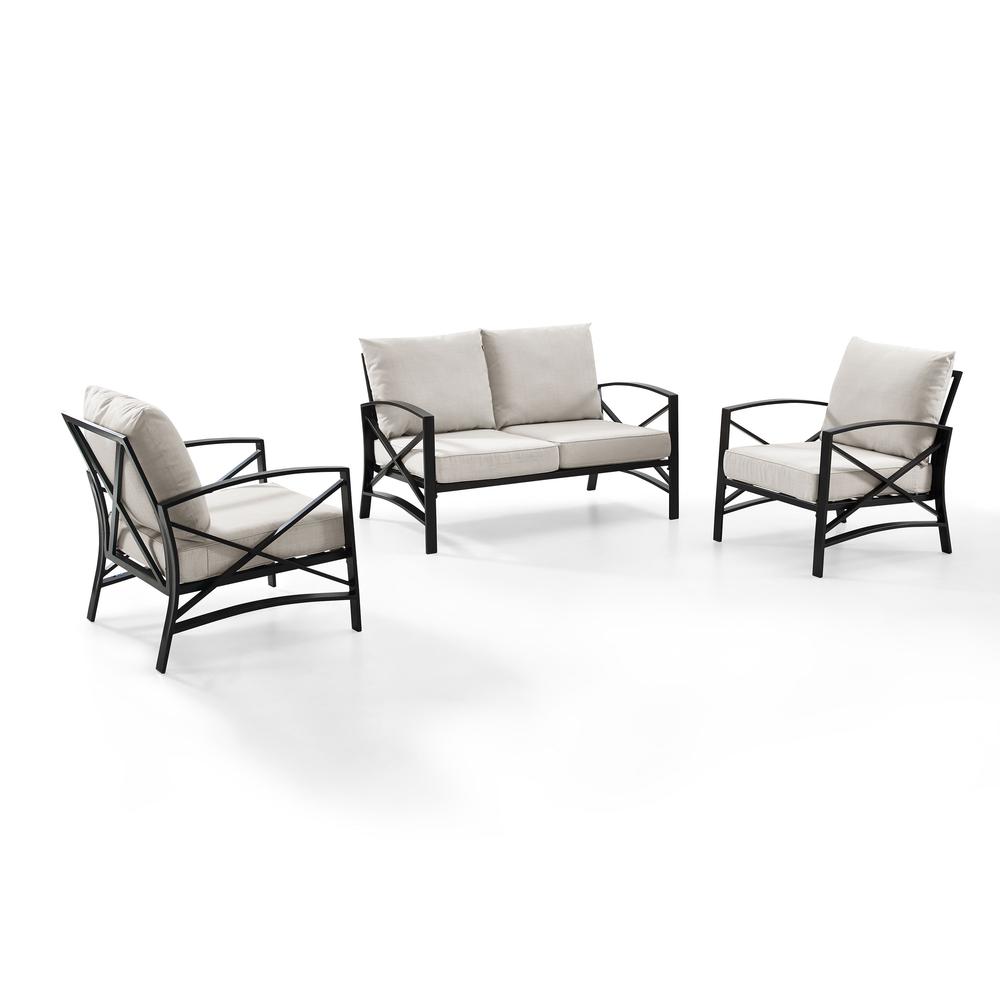 Kaplan 3Pc Outdoor Metal Conversation Set Oatmeal/Oil Rubbed Bronze - Loveseat & 2 Chairs. Picture 1