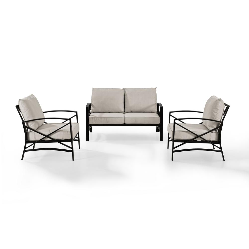 Kaplan 3Pc Outdoor Metal Conversation Set Oatmeal/Oil Rubbed Bronze - Loveseat & 2 Chairs. Picture 6