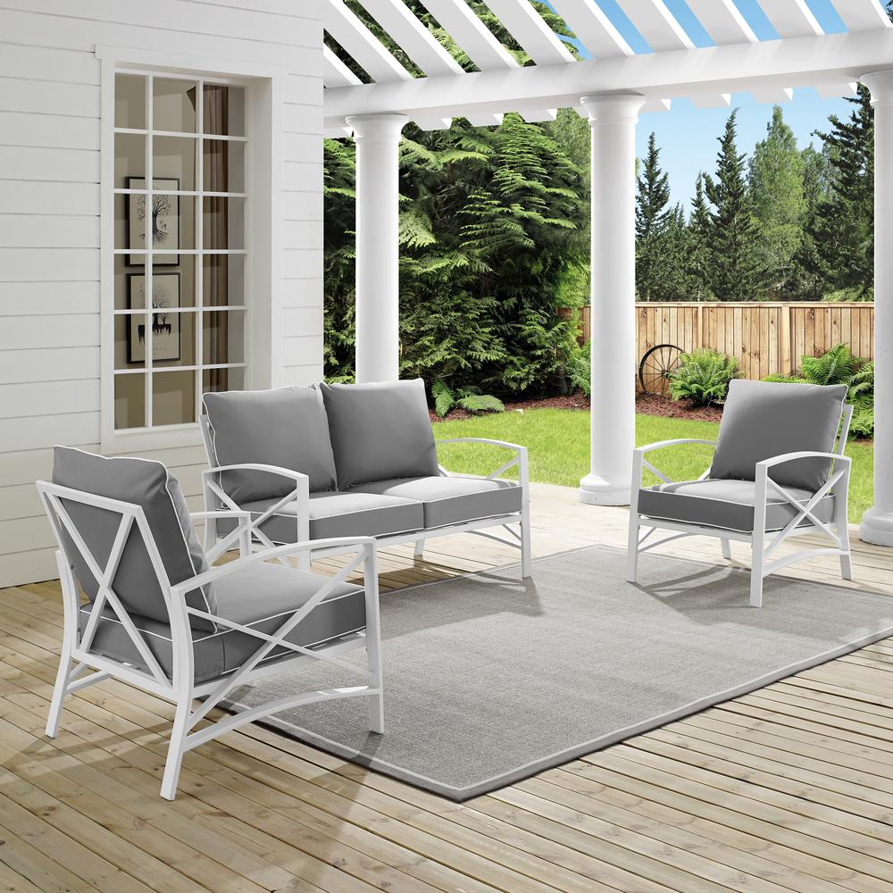 Kaplan 3Pc Outdoor Metal Conversation Set Gray/White - Loveseat & 2 Chairs. Picture 2
