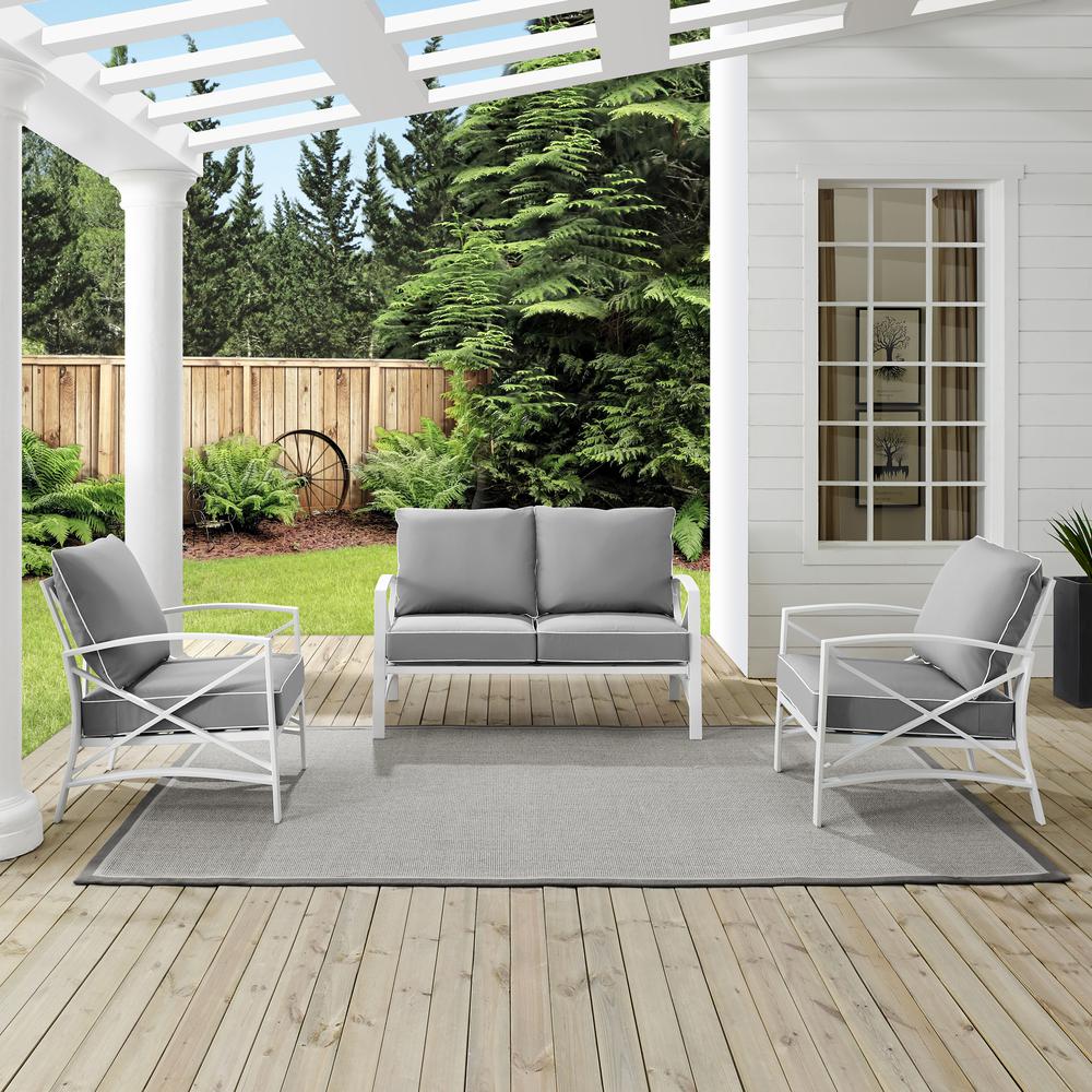 Kaplan 3Pc Outdoor Metal Conversation Set Gray/White - Loveseat & 2 Chairs. Picture 3