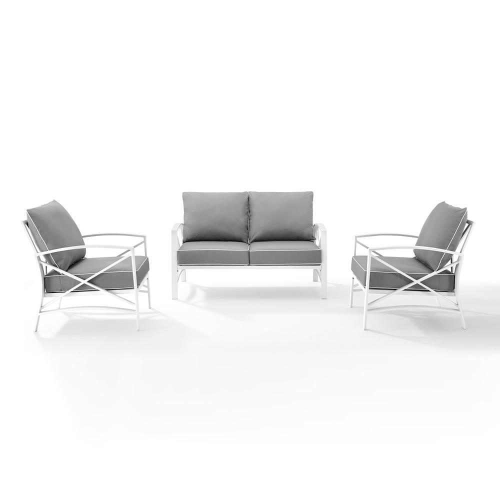Kaplan 3Pc Outdoor Metal Conversation Set Gray/White - Loveseat & 2 Chairs. The main picture.