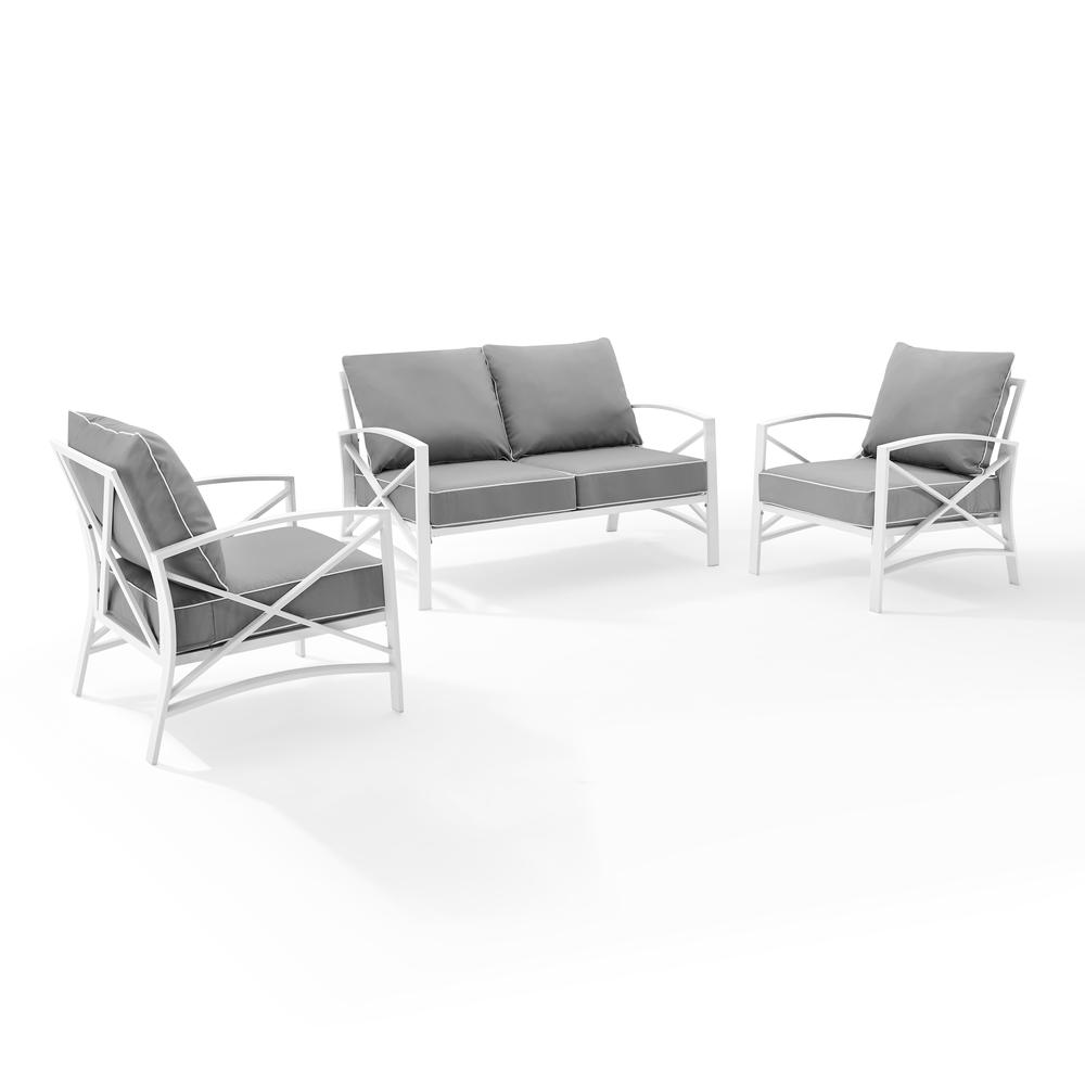 Kaplan 3Pc Outdoor Metal Conversation Set Gray/White - Loveseat & 2 Chairs. Picture 6