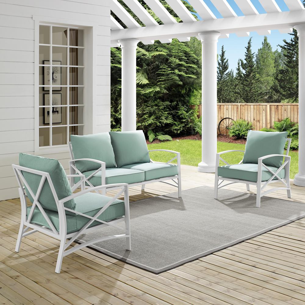 Kaplan 3Pc Outdoor Metal Conversation Set Mist/White - Loveseat & 2 Chairs. Picture 2