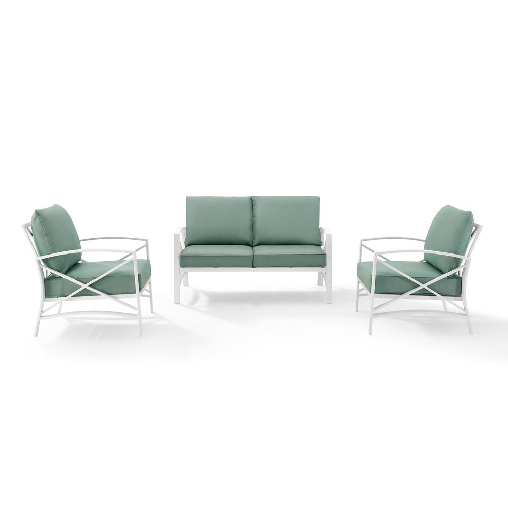 Kaplan 3Pc Outdoor Metal Conversation Set Mist/White - Loveseat & 2 Chairs. The main picture.
