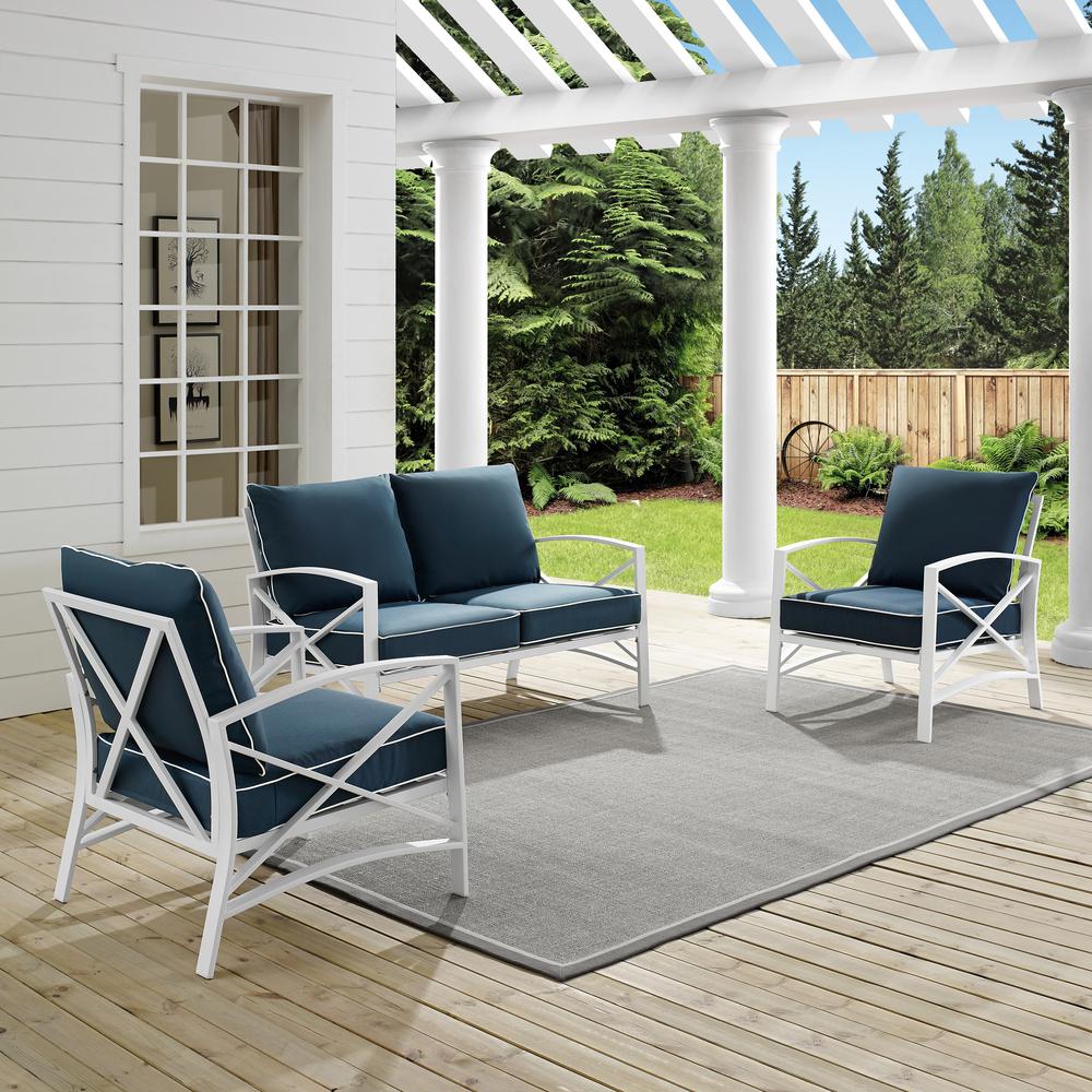 Kaplan 3Pc Outdoor Metal Conversation Set Navy/White - Loveseat & 2 Chairs. Picture 2