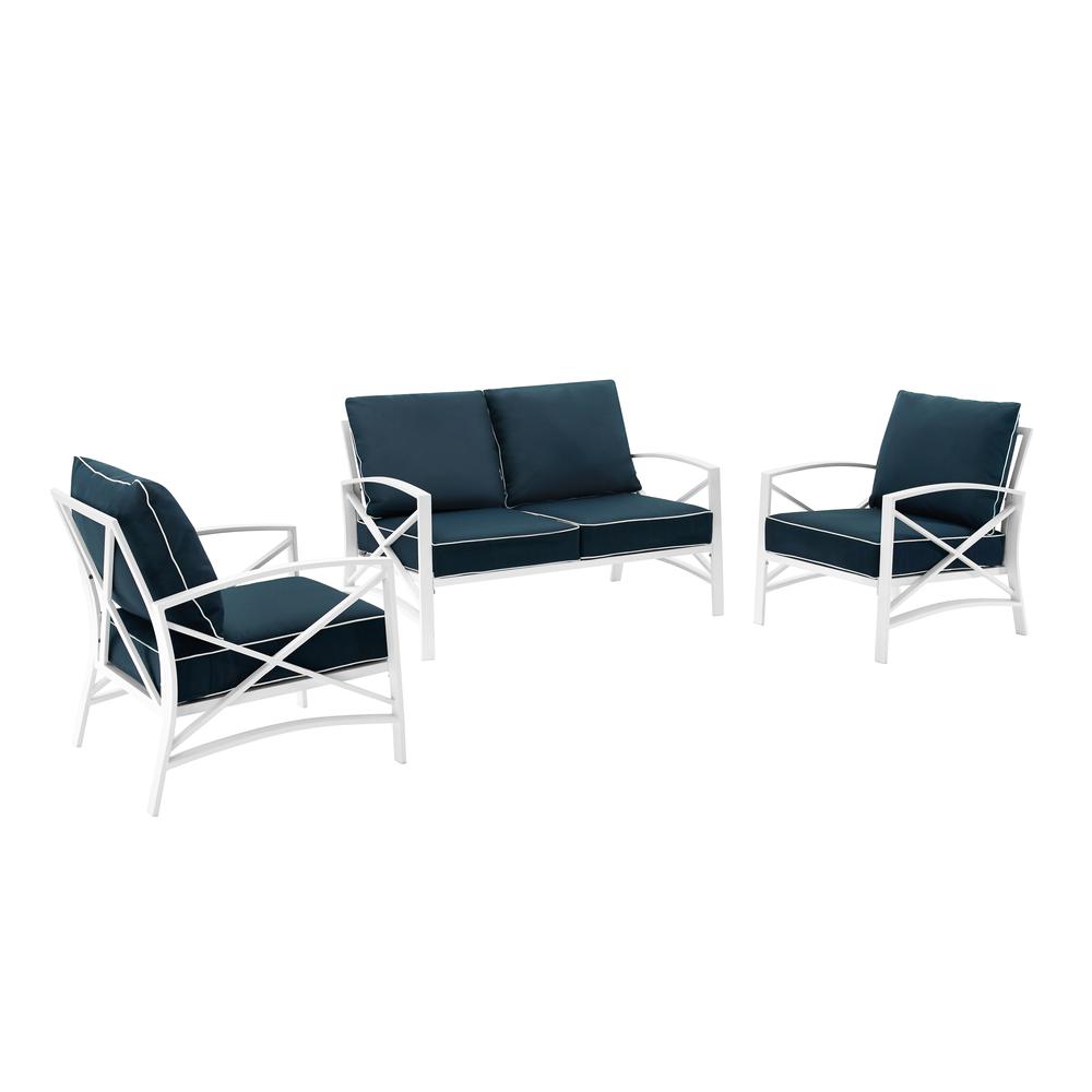 Kaplan 3Pc Outdoor Metal Conversation Set Navy/White - Loveseat & 2 Chairs. Picture 4