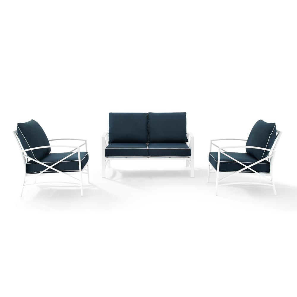 Kaplan 3Pc Outdoor Metal Conversation Set Navy/White - Loveseat & 2 Chairs. Picture 1