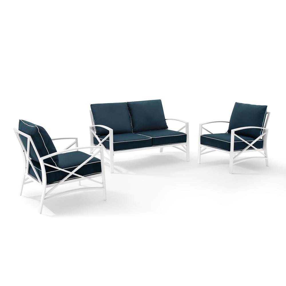 Kaplan 3Pc Outdoor Metal Conversation Set Navy/White - Loveseat & 2 Chairs. Picture 6
