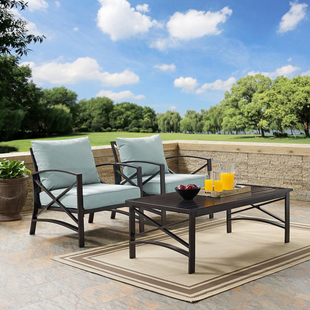Kaplan 3Pc Outdoor Metal Armchair Set Mist/Oil Rubbed Bronze - Coffee Table & 2 Chairs. Picture 2