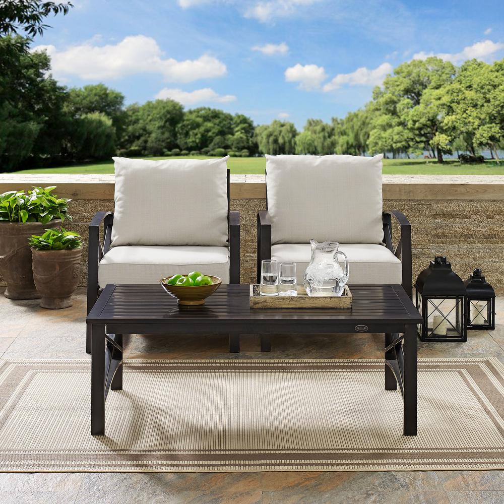 Kaplan 3Pc Outdoor Metal Armchair Set Oatmeal/Oil Rubbed Bronze - Coffee Table & 2 Chairs. Picture 3