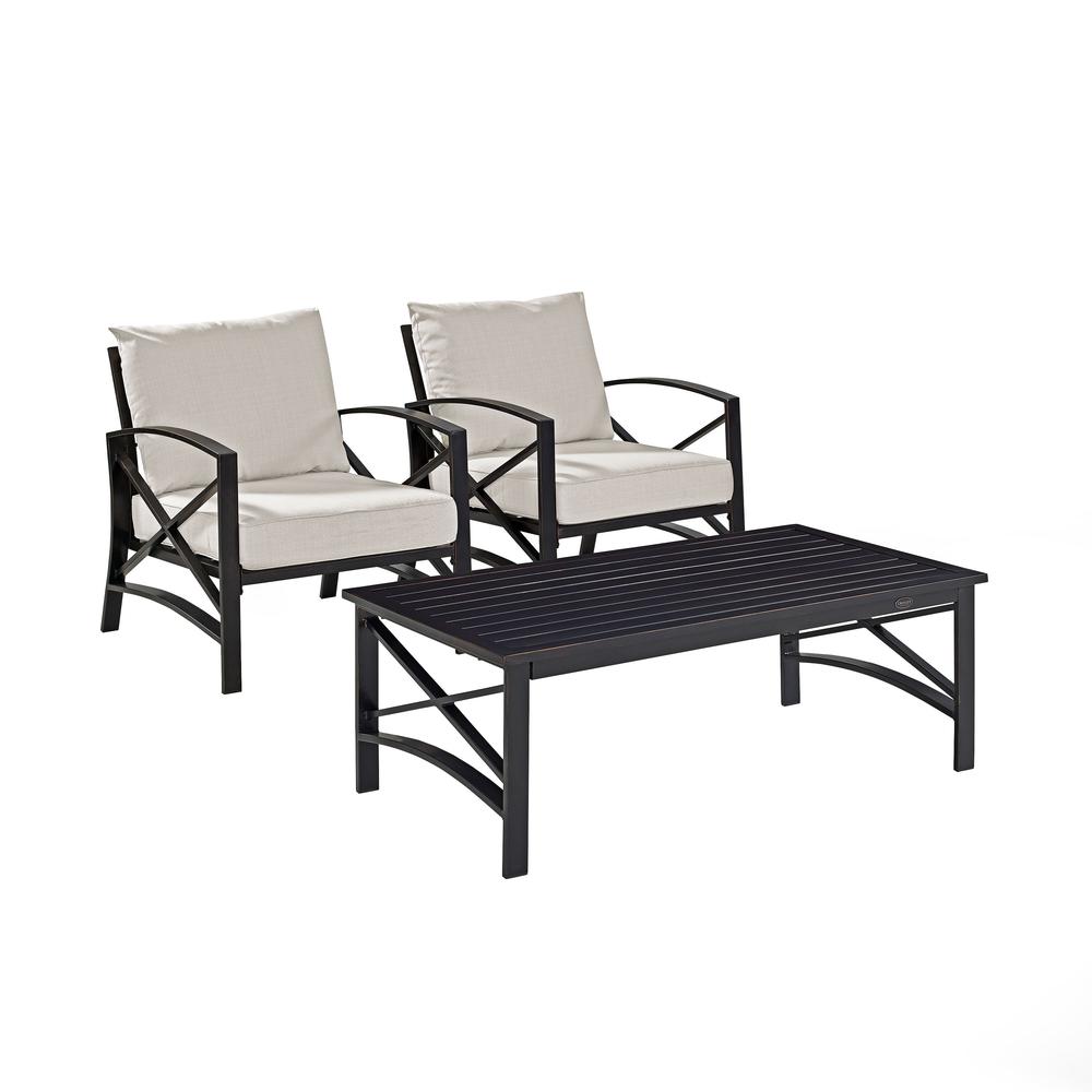 Kaplan 3Pc Outdoor Metal Armchair Set Oatmeal/Oil Rubbed Bronze - Coffee Table & 2 Chairs. Picture 4