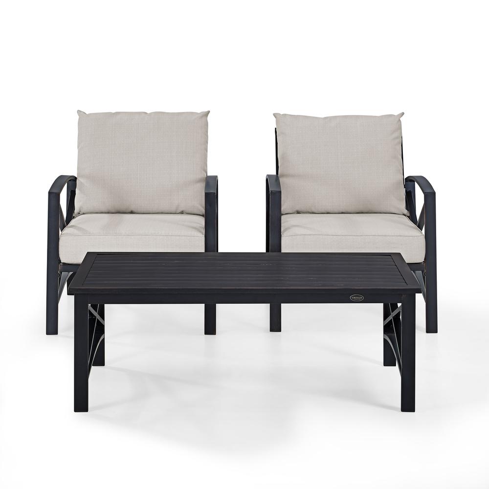 Kaplan 3Pc Outdoor Metal Armchair Set Oatmeal/Oil Rubbed Bronze - Coffee Table & 2 Chairs. Picture 6
