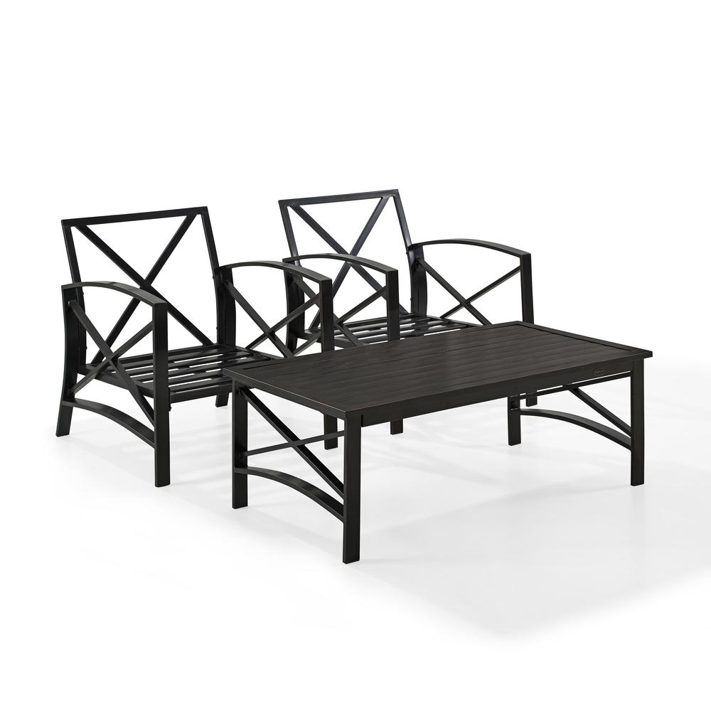 Kaplan 3Pc Outdoor Metal Armchair Set Oatmeal/Oil Rubbed Bronze - Coffee Table & 2 Chairs. Picture 8