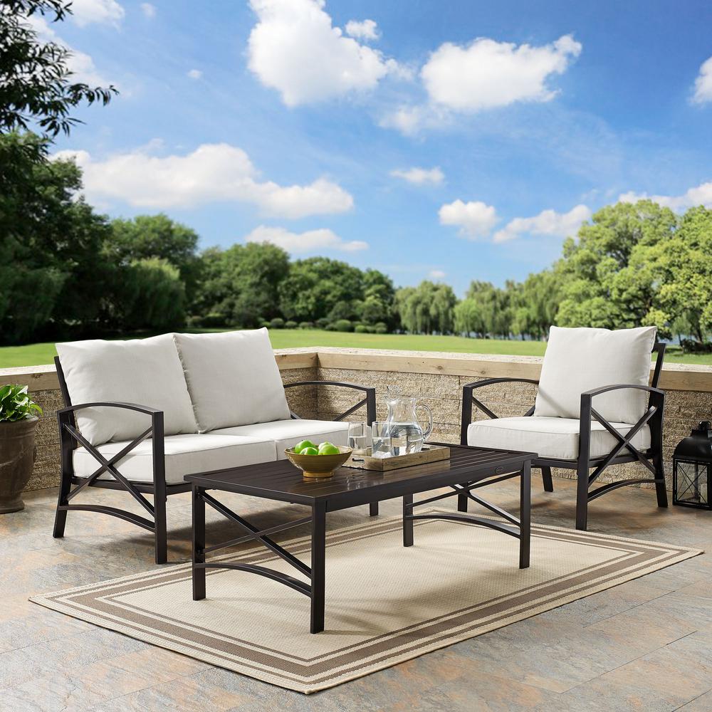 Kaplan 3Pc Outdoor Metal Conversation Set Oatmeal/Oil Rubbed Bronze - Loveseat, Chair, & Coffee Table. Picture 2