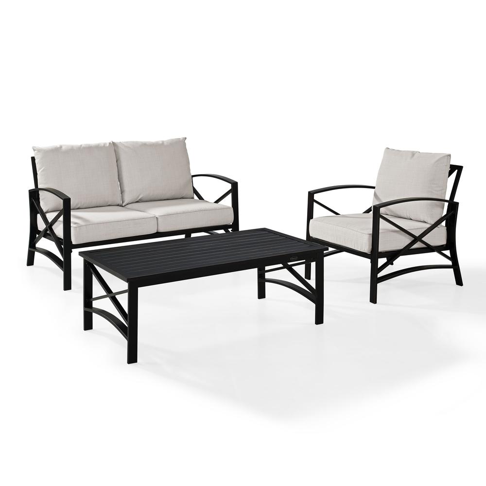 Kaplan 3Pc Outdoor Metal Conversation Set Oatmeal/Oil Rubbed Bronze - Loveseat, Chair, & Coffee Table. Picture 1