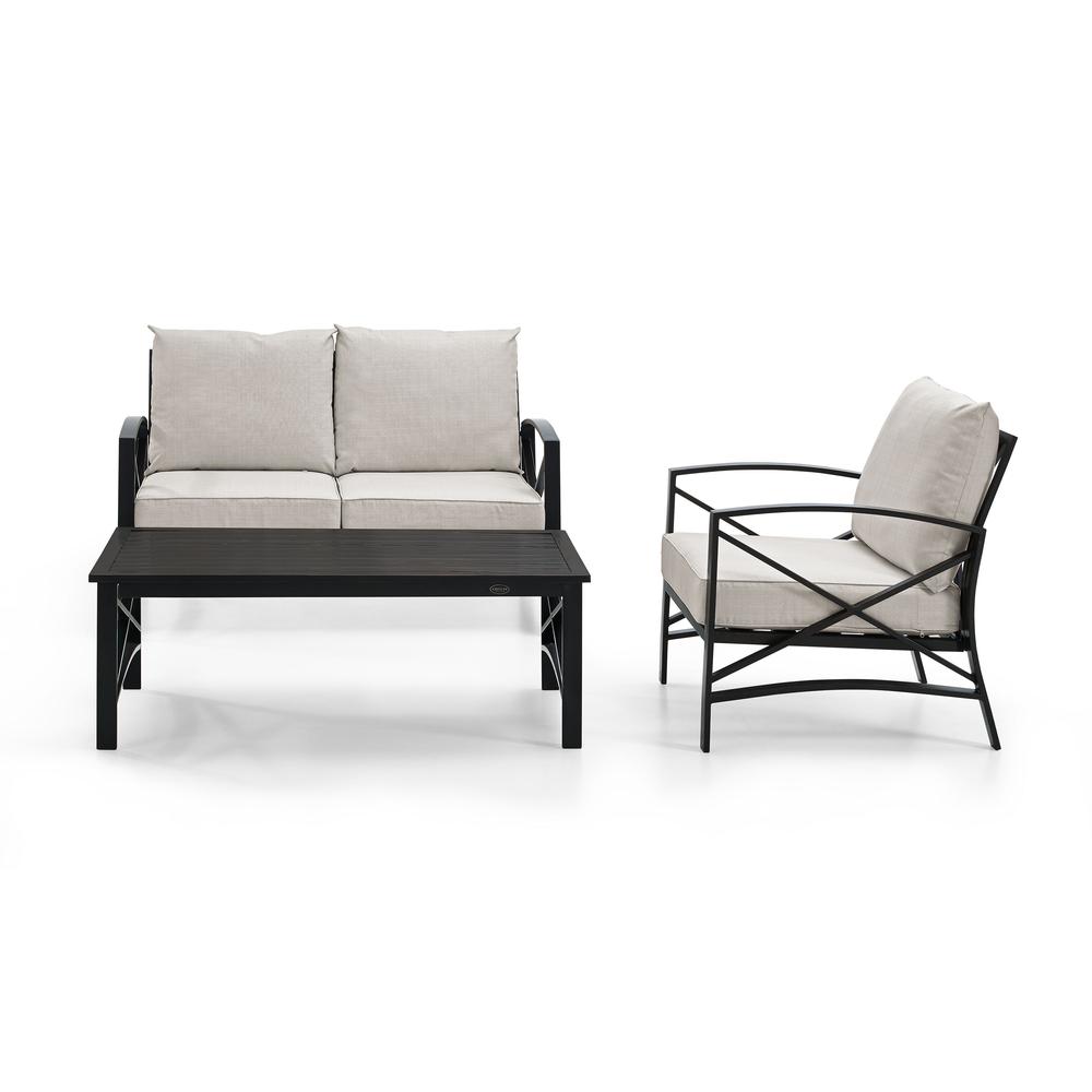 Kaplan 3Pc Outdoor Metal Conversation Set Oatmeal/Oil Rubbed Bronze - Loveseat, Chair, & Coffee Table. Picture 5