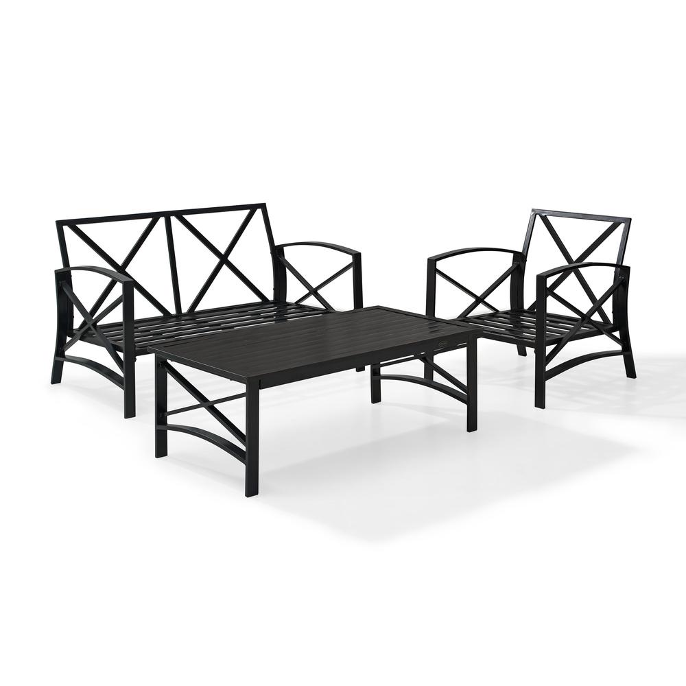 Kaplan 3Pc Outdoor Metal Conversation Set Oatmeal/Oil Rubbed Bronze - Loveseat, Chair, & Coffee Table. Picture 7