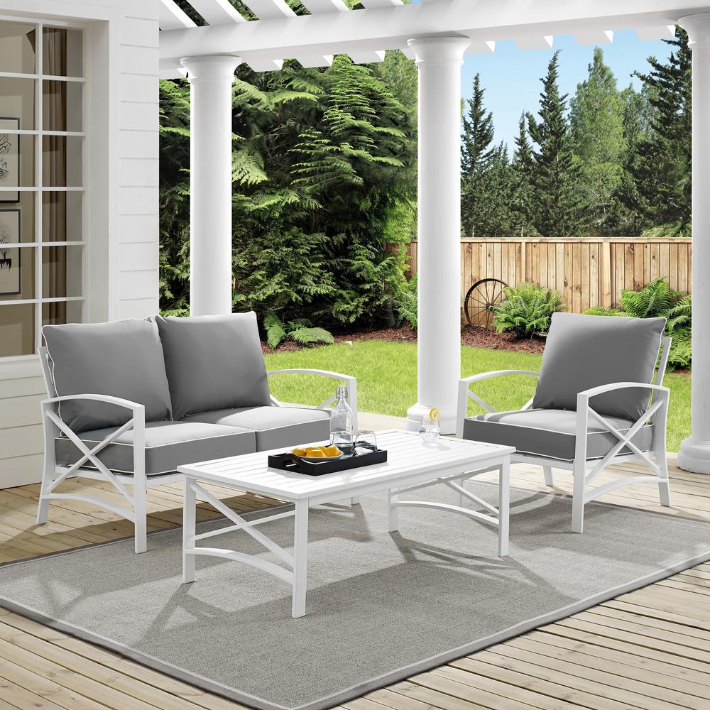 Kaplan 3Pc Outdoor Metal Conversation Set Gray/White - Loveseat, Chair , & Coffee Table. Picture 2