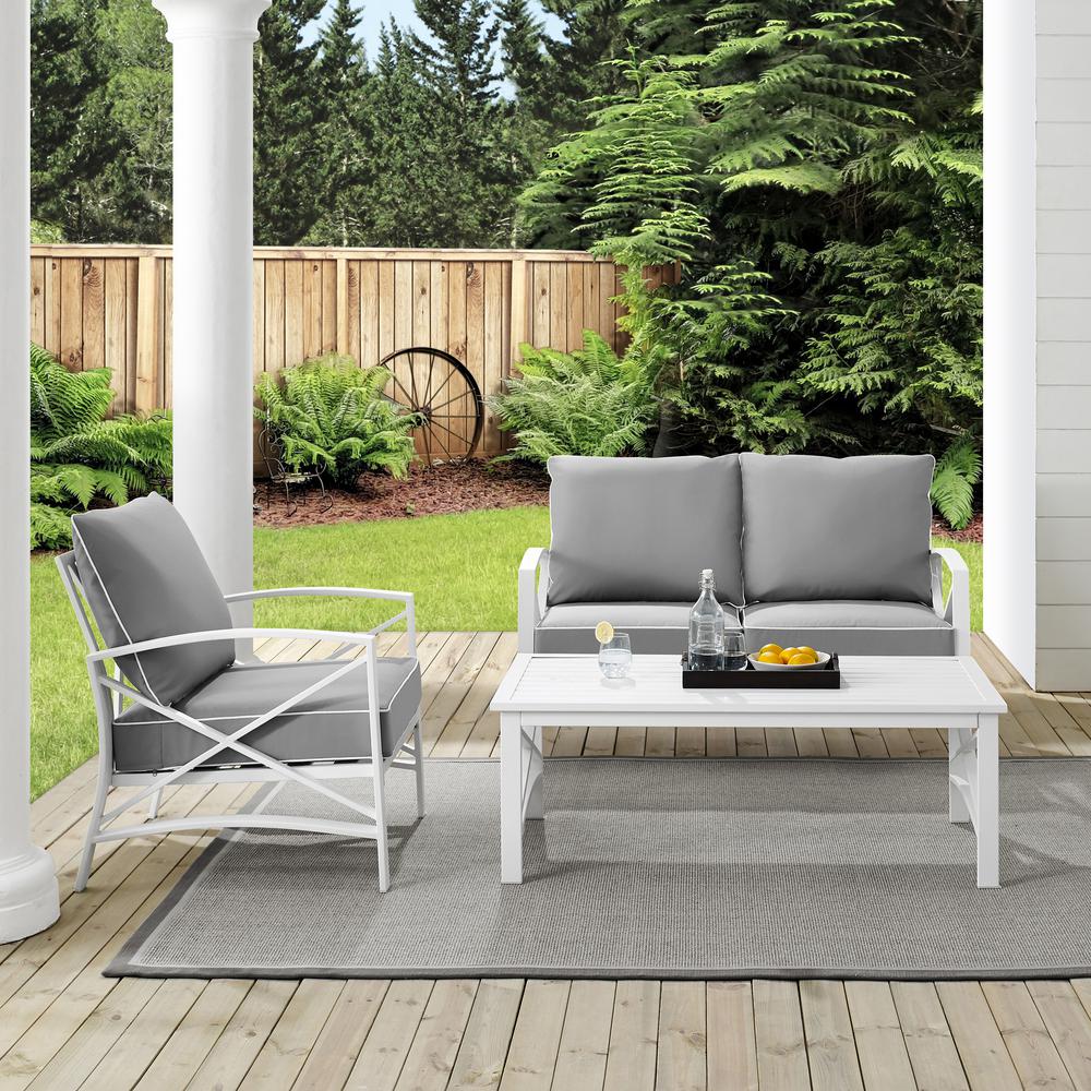 Kaplan 3Pc Outdoor Metal Conversation Set Gray/White - Loveseat, Chair , & Coffee Table. Picture 3