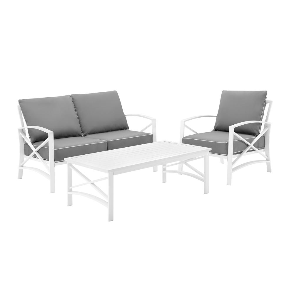 Kaplan 3Pc Outdoor Metal Conversation Set Gray/White - Loveseat, Chair , & Coffee Table. Picture 4
