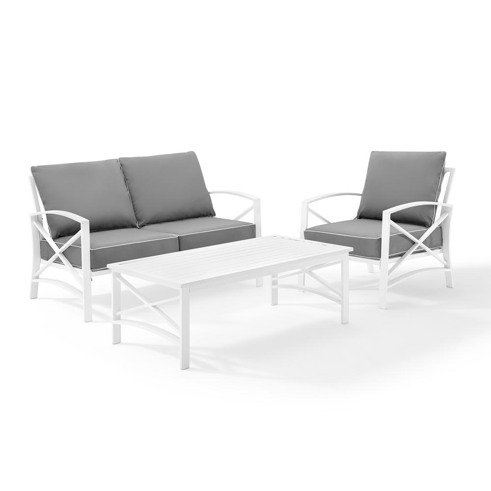 Kaplan 3Pc Outdoor Metal Conversation Set Gray/White - Loveseat, Chair , & Coffee Table. Picture 6