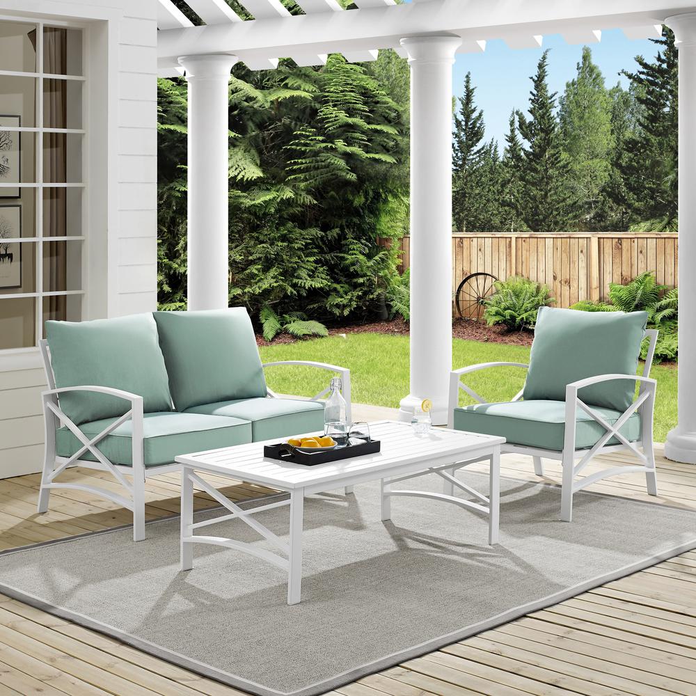 Kaplan 3Pc Outdoor Metal Conversation Set Mist/White - Loveseat, Chair , & Coffee Table. Picture 2