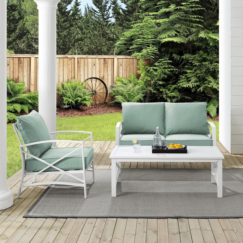 Kaplan 3Pc Outdoor Metal Conversation Set Mist/White - Loveseat, Chair , & Coffee Table. Picture 3