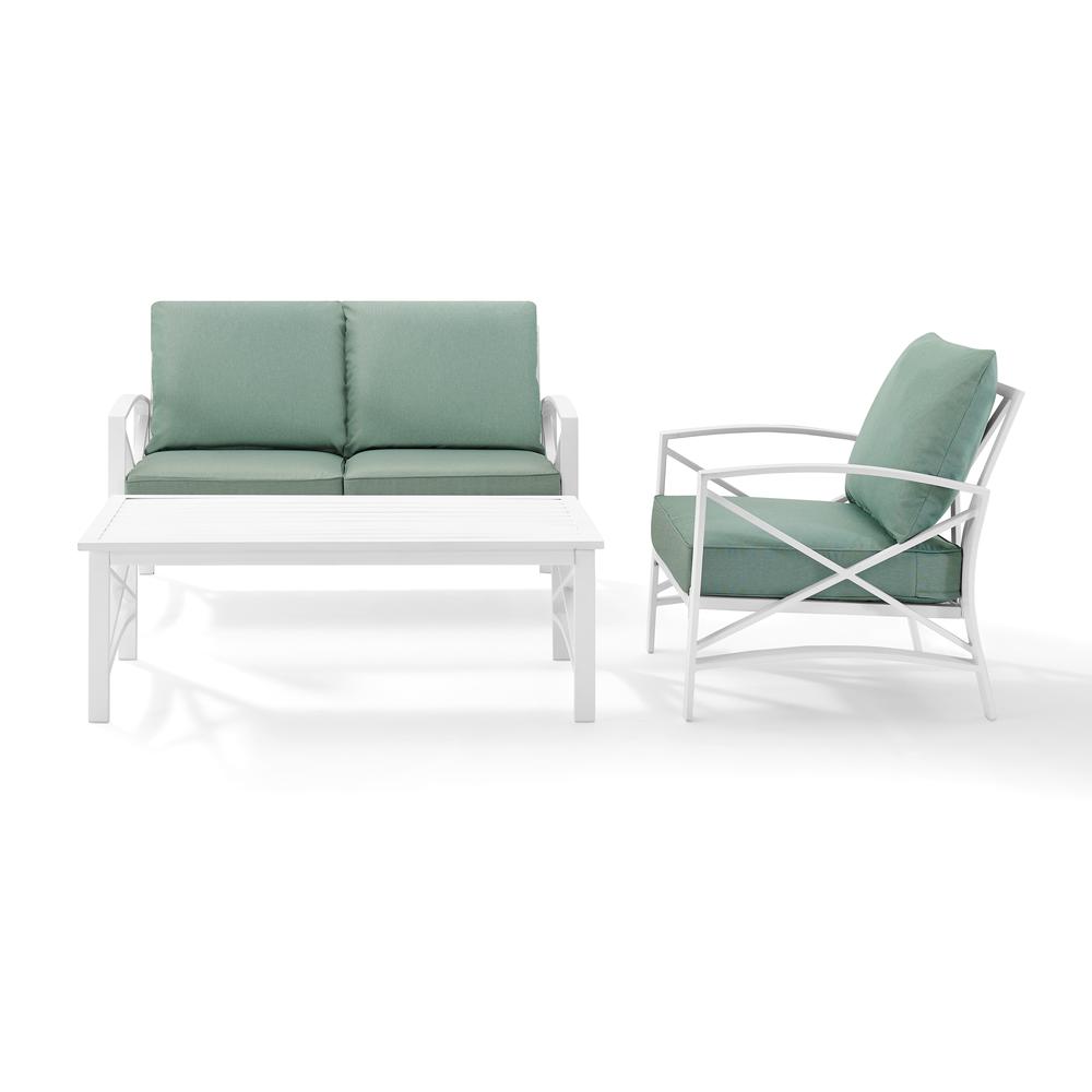 Kaplan 3Pc Outdoor Metal Conversation Set Mist/White - Loveseat, Chair , & Coffee Table. The main picture.