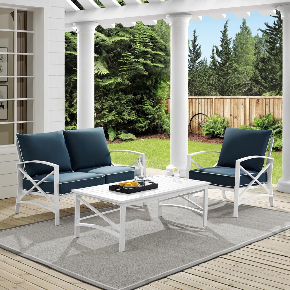 Kaplan 3Pc Outdoor Conversation Set Navy/White - Loveseat, Chair , Coffee Table. Picture 2