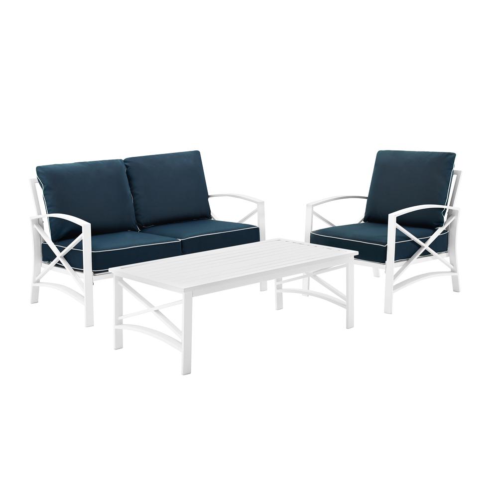 Kaplan 3Pc Outdoor Metal Conversation Set Navy/White - Loveseat, Chair , & Coffee Table. Picture 4