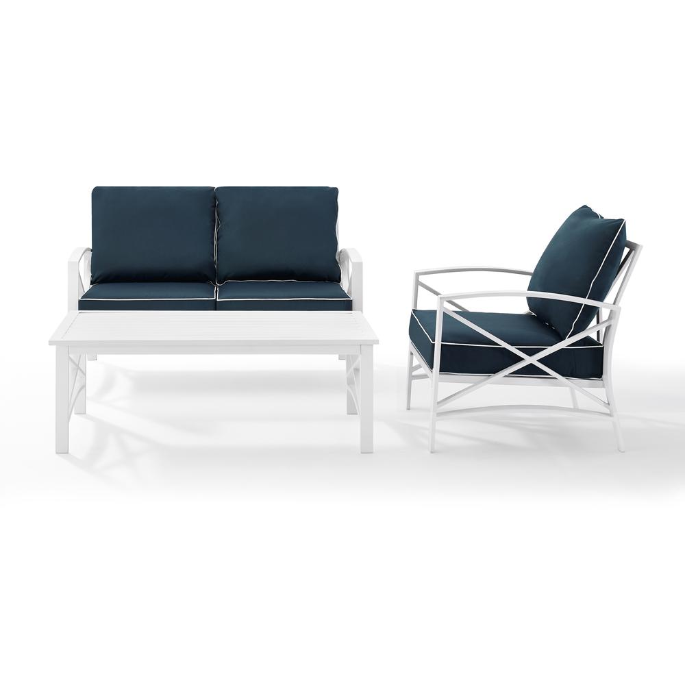 Kaplan 3Pc Outdoor Metal Conversation Set Navy/White - Loveseat, Chair , & Coffee Table. Picture 1