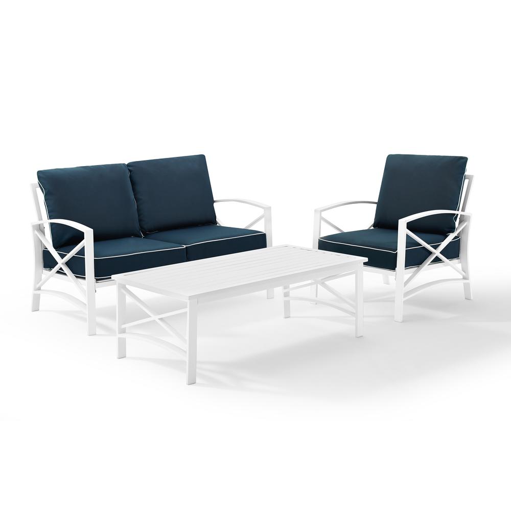 Kaplan 3Pc Outdoor Metal Conversation Set Navy/White - Loveseat, Chair , & Coffee Table. Picture 6