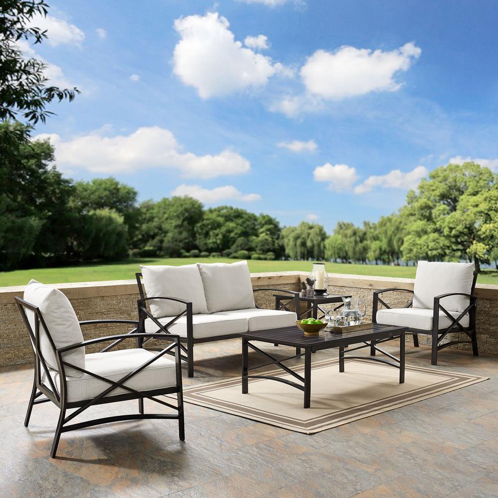 Kaplan 5Pc Outdoor Conversation Set Oatmeal/Oil Rubbed Bronze - Loveseat, 2 Chairs, Coffee Table, Side Table. Picture 2