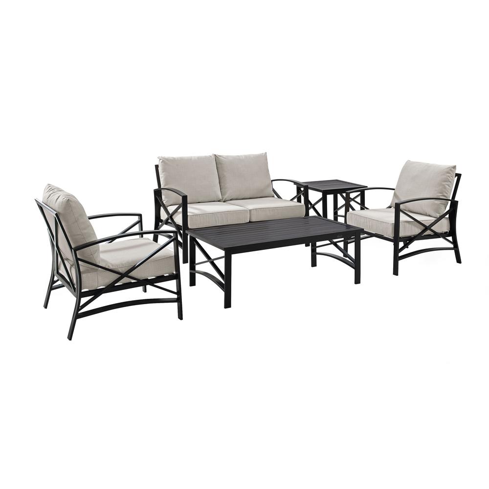 Kaplan 5Pc Outdoor Conversation Set Oatmeal/Oil Rubbed Bronze - Loveseat, 2 Chairs, Coffee Table, Side Table. Picture 4