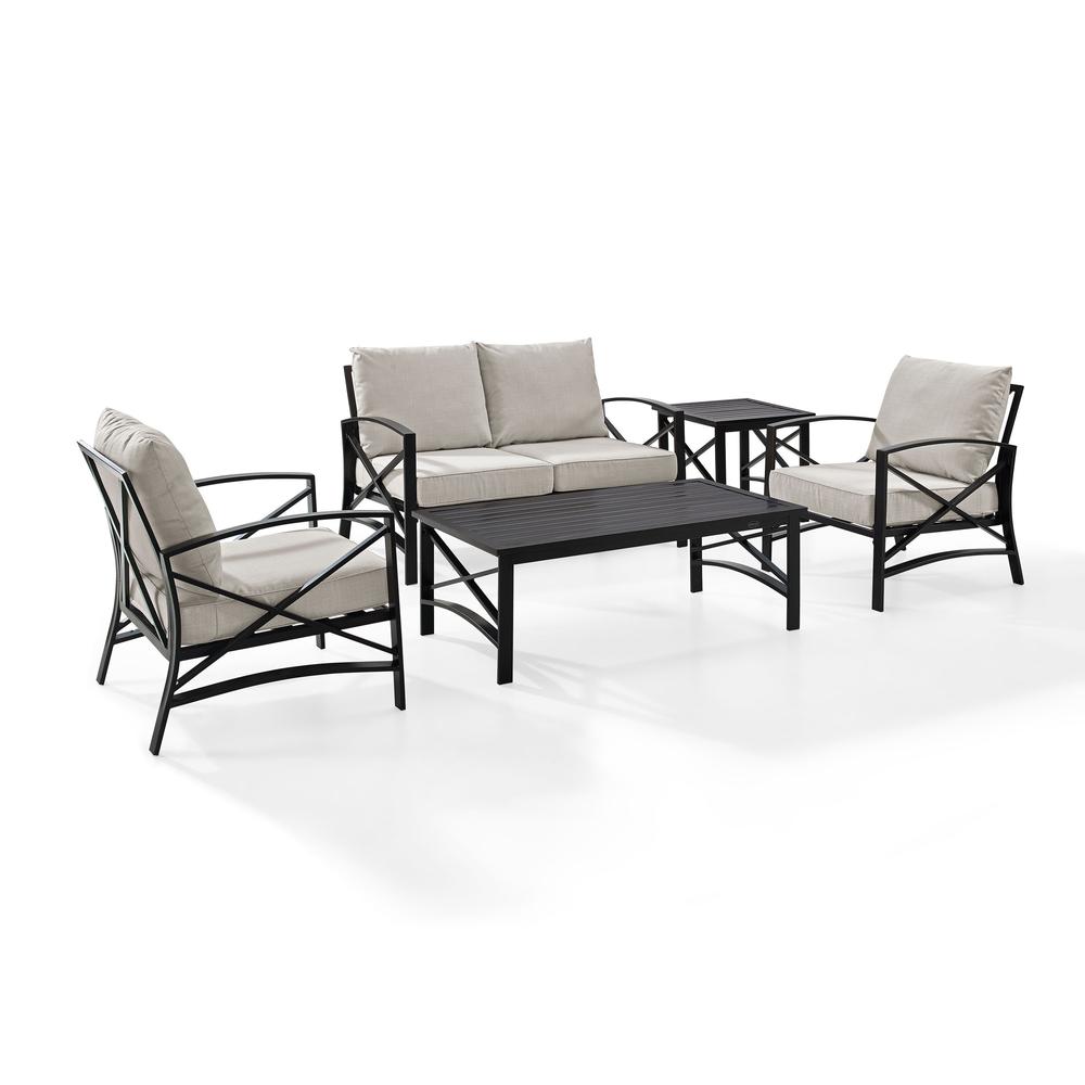 Kaplan 5Pc Outdoor Metal Conversation Set Oatmeal/Oil Rubbed Bronze - Loveseat, Coffee Table, Side Table, & 2 Armchairs. Picture 1