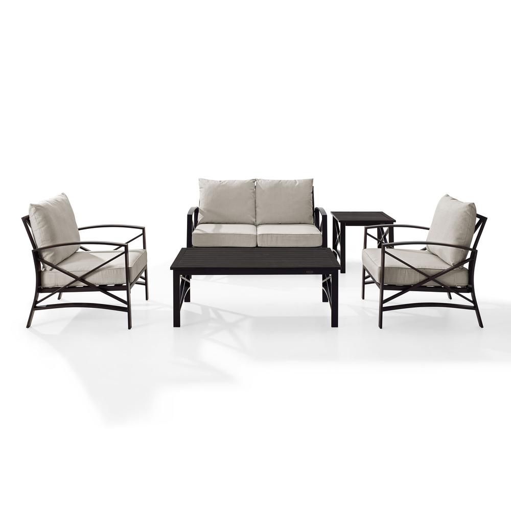 Kaplan 5Pc Outdoor Conversation Set Oatmeal/Oil Rubbed Bronze - Loveseat, 2 Chairs, Coffee Table, Side Table. Picture 6