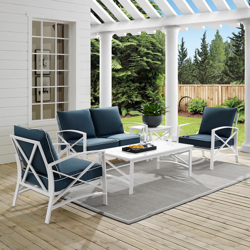 Kaplan 5Pc Outdoor Conversation Set Navy/White - Loveseat, 2 Chairs, Coffee Table, Side Table. Picture 2