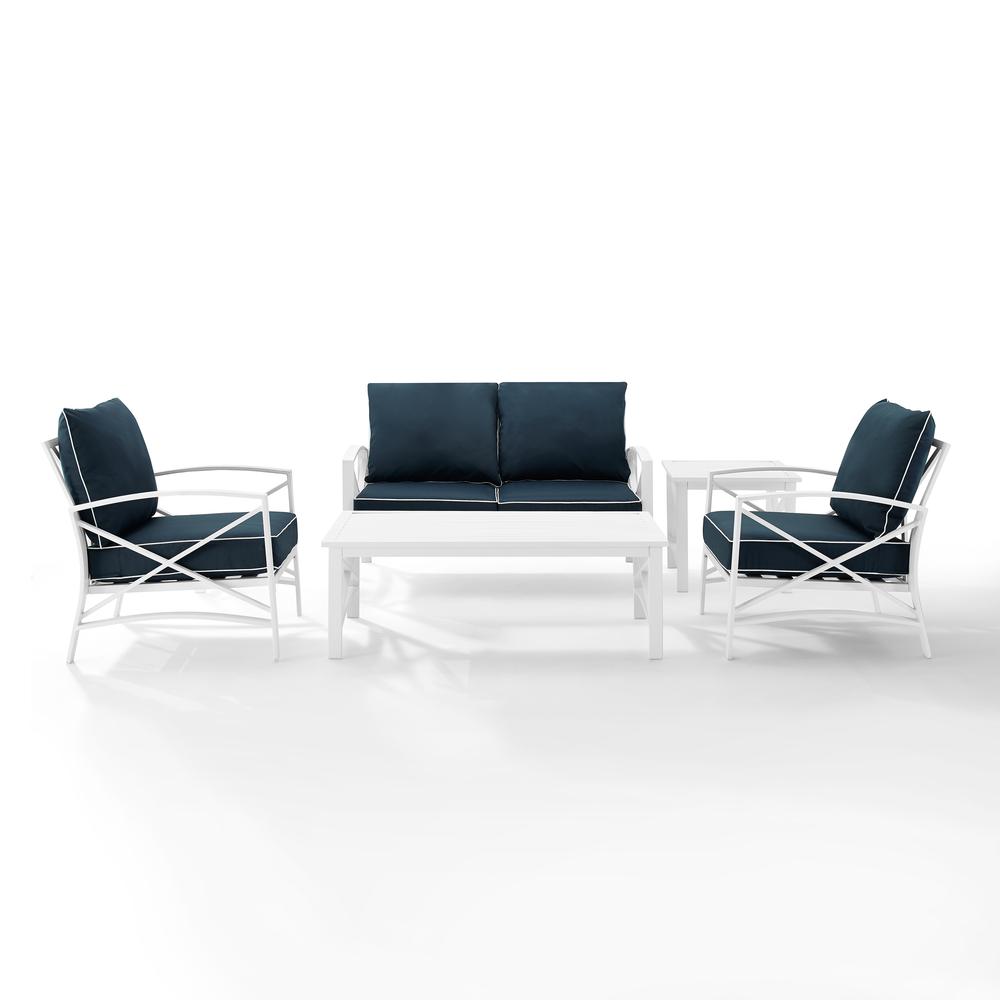 Kaplan 5Pc Outdoor Conversation Set Navy/White - Loveseat, 2 Chairs, Coffee Table, Side Table. The main picture.