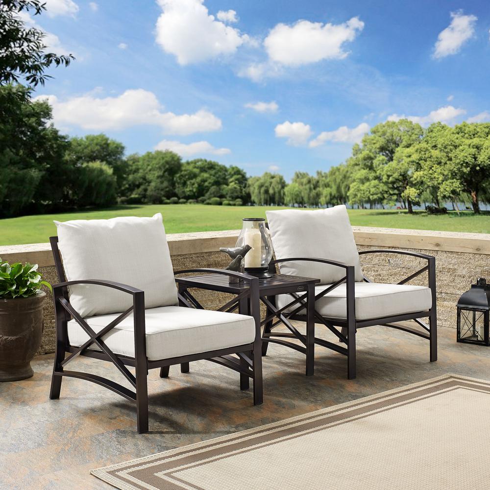 Kaplan 3Pc Outdoor Metal Armchair Set Oatmeal/Oil Rubbed Bronze - Side Table & 2 Chairs. Picture 2